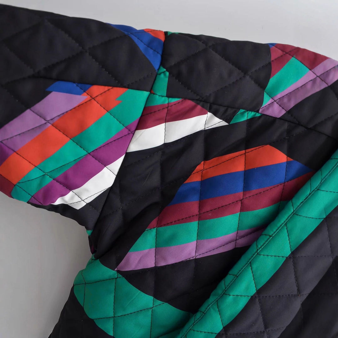 Women's non-quilted kimono jacket with geometric patchwork and open front Mune Fashion
