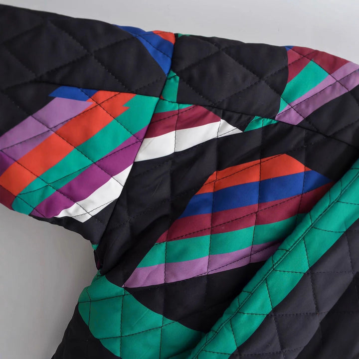 Women's non-quilted kimono jacket with geometric patchwork and open front Mune Fashion