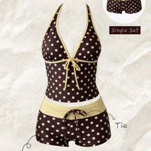 Women's tankini with fashionable polka dot pattern and adjustable halter Mune Fashion