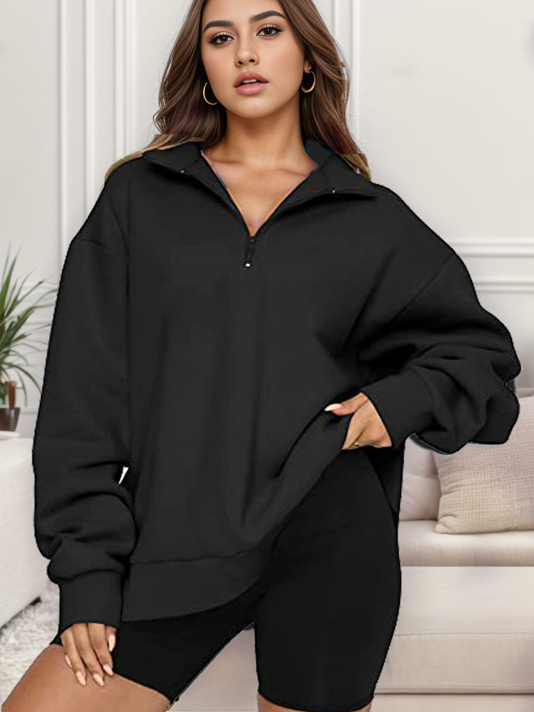 Women's oversized sweatshirt with half-zip and stand-up collar Mune Fashion