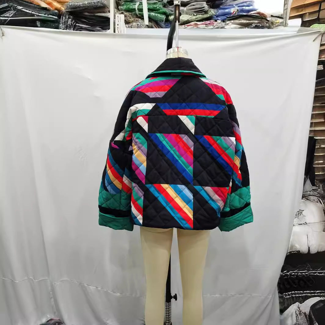 Ladies nan quilted oversized kimono jacket with graphic block print and piping Mune Fashion