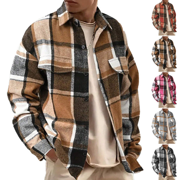 Men's oversized check shirt jacket made of soft flannel with patch chest pockets Mune Fashion