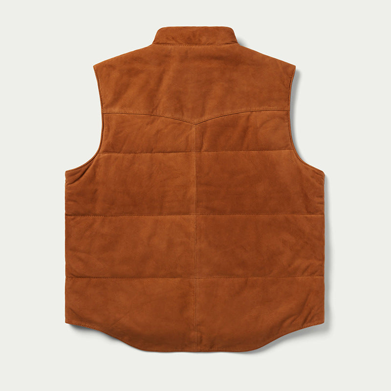 Men's suede vest with stand-up collar and patch pockets Mune Fashion