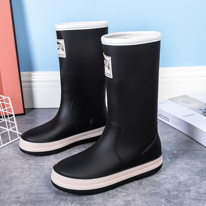 Women's Mid-Height Platform Rain Boots with Waterproof Full Rubber Construction Mune Fashion
