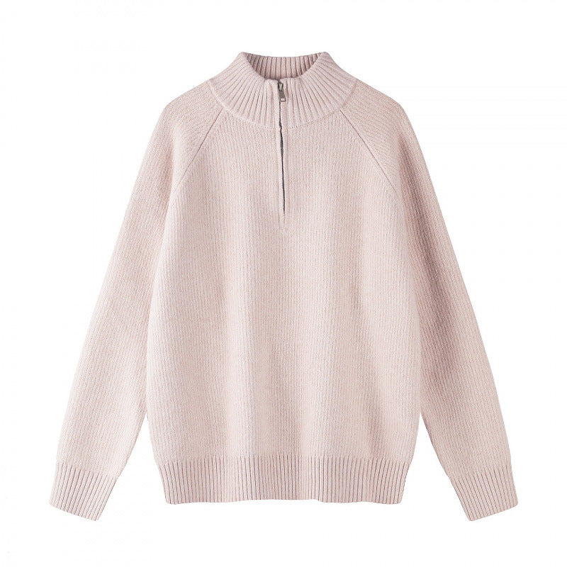 Men's coarse knit half-zip pullover with stand-up collar and raglan sleeves Mune Fashion