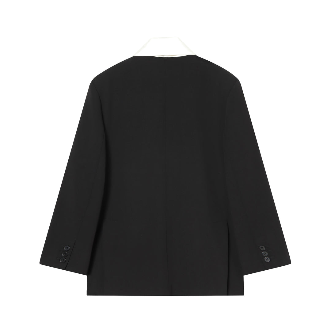 Women's tailored smoking jacket with contrasting shawl collar and long tie scarf Mune Fashion