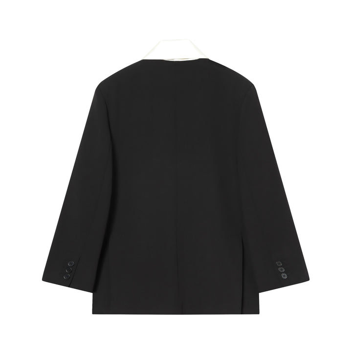 Women's tailored smoking jacket with contrasting shawl collar and long tie scarf Mune Fashion