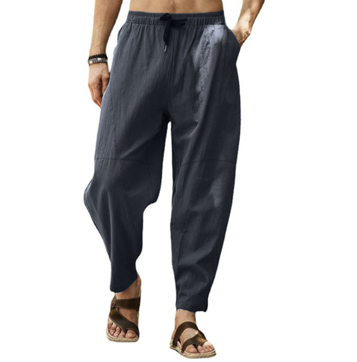 Men's casual linen harem pants with elastic waistband and side pockets Mune Fashion