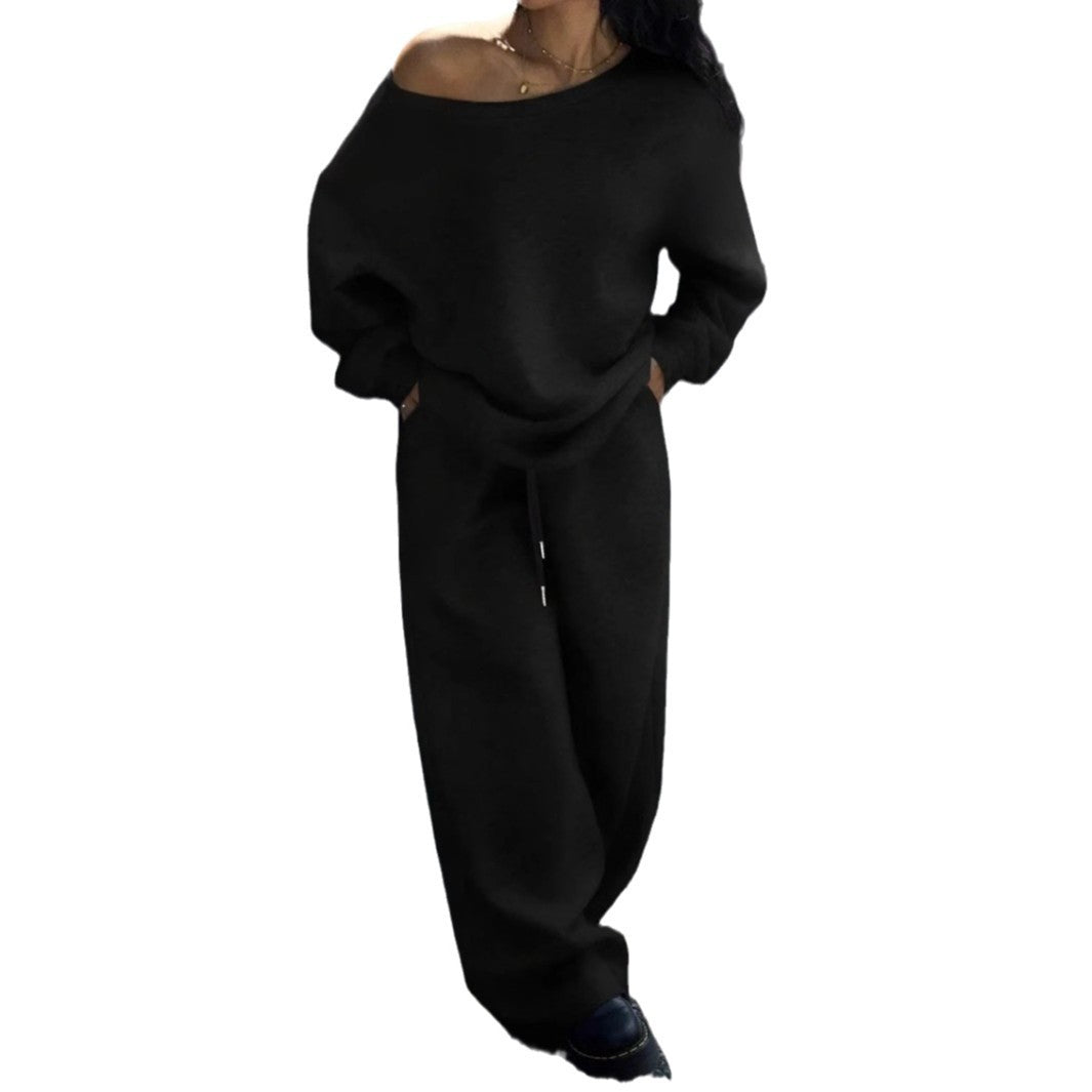 Ladies casual lounge set made of cotton blend with wide leg Mune Fashion