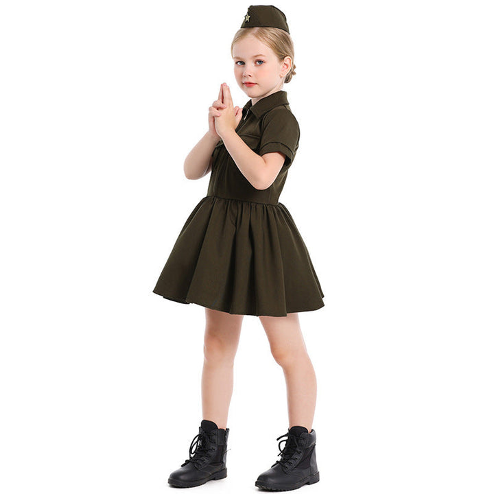 Girl Police Costume Dress with Skirt and Hat Mune Fashion