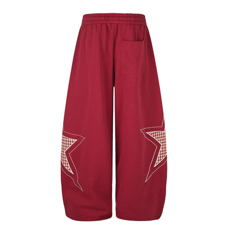 Women's wide Palazzo sweatpants with star appliqués and check inserts Mune Fashion