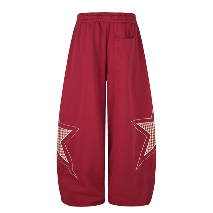 Women's wide Palazzo sweatpants with star appliqués and check inserts Mune Fashion
