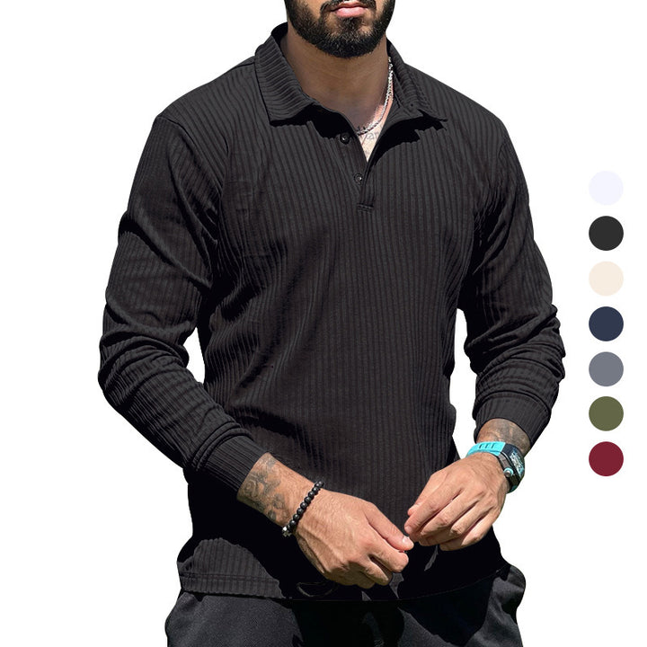 Men's ribbed long-sleeve polo with textured knit and half-button placket Mune Fashion