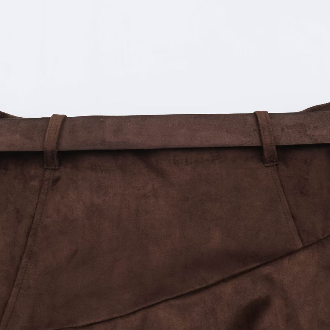 Women's Asymmetric Patchwork Wrap Skirt with Waist Belt and Layered Look Mune Fashion