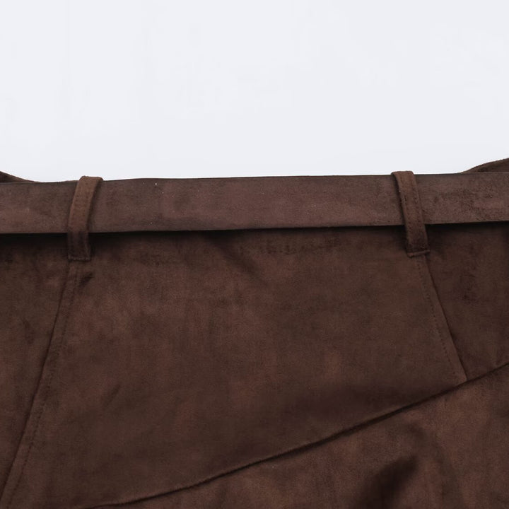 Women's Asymmetric Patchwork Wrap Skirt with Waist Belt and Layered Look Mune Fashion