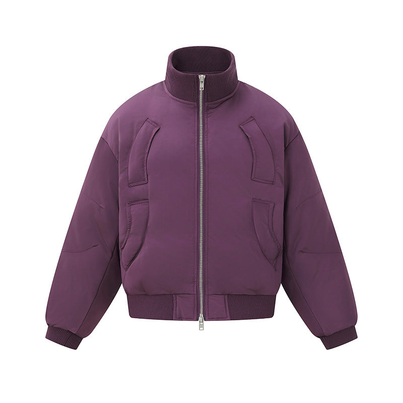 Women's short padded blouson jacket in boxy cut with high ribbed collar and prominent side pockets Mune Fashion