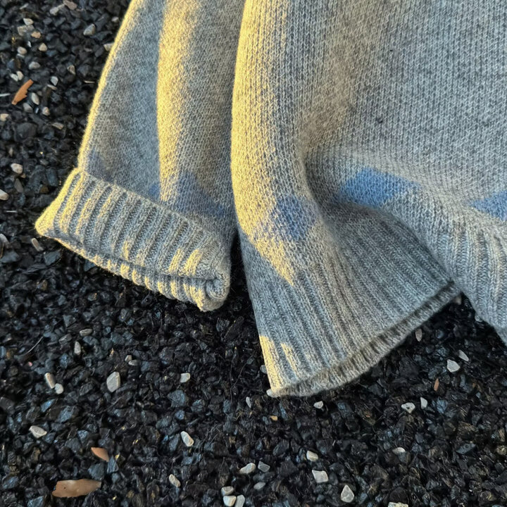 Unisex Chunky Knitted Norwegian Cardigan with Crew Neck, Full Zip and Jacquard Yoke Mune Fashion
