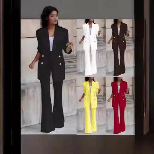 Women's Two-Piece Tailoring Set with Oversized Blazer and High-Waist Flared Pants Mune Fashion