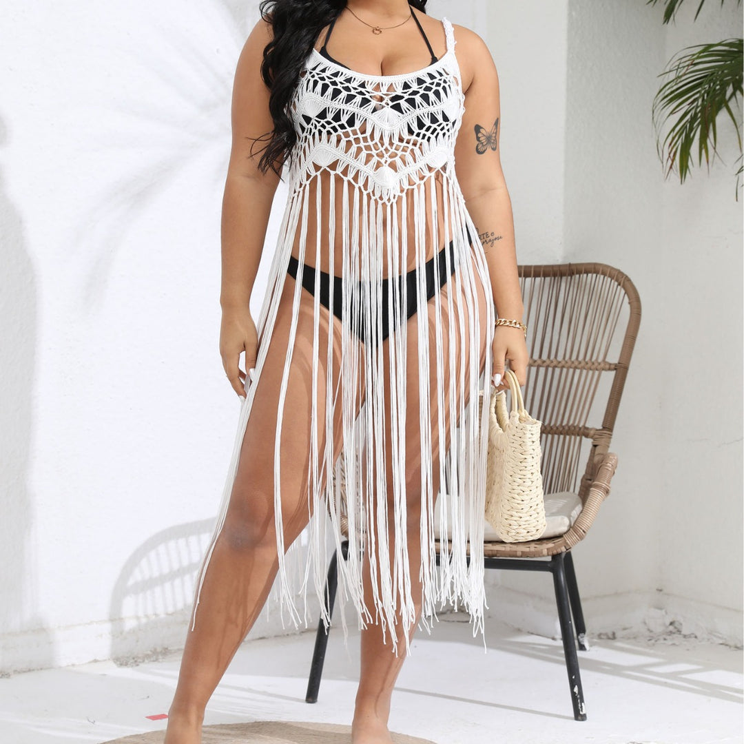 Women crocheted beach cover-up with fringed design Mune Fashion