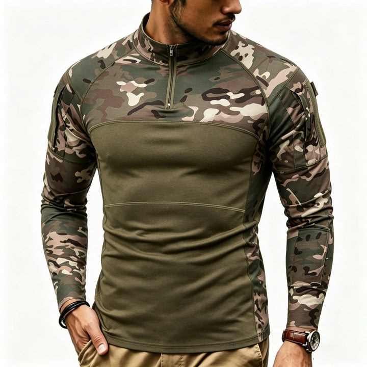 Men's Compression Long Sleeve Top with Half Zip and Tactical Camouflage Design Mune Fashion