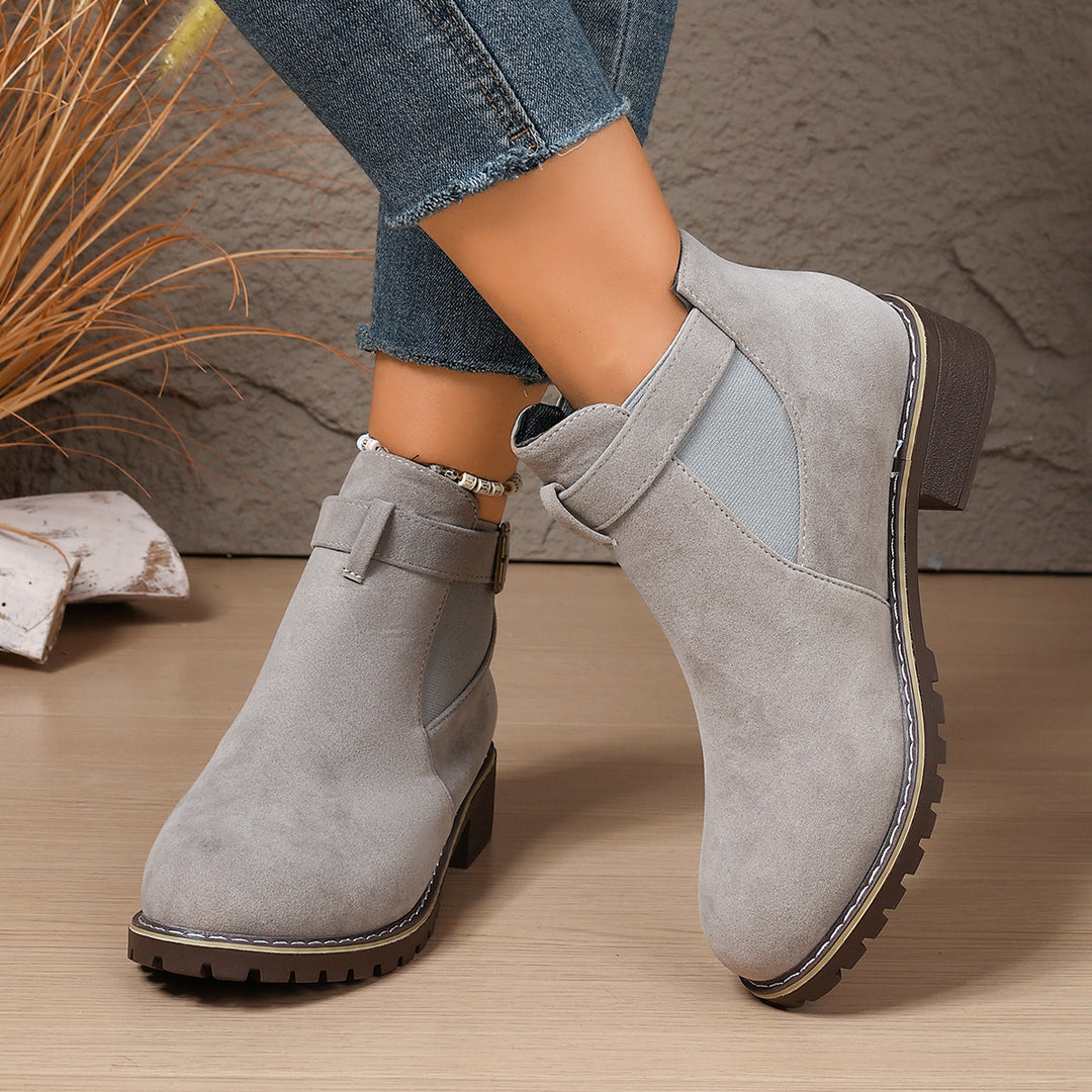 Women's ankle boot with suede look, elastic insert and buckle strap Mune Fashion