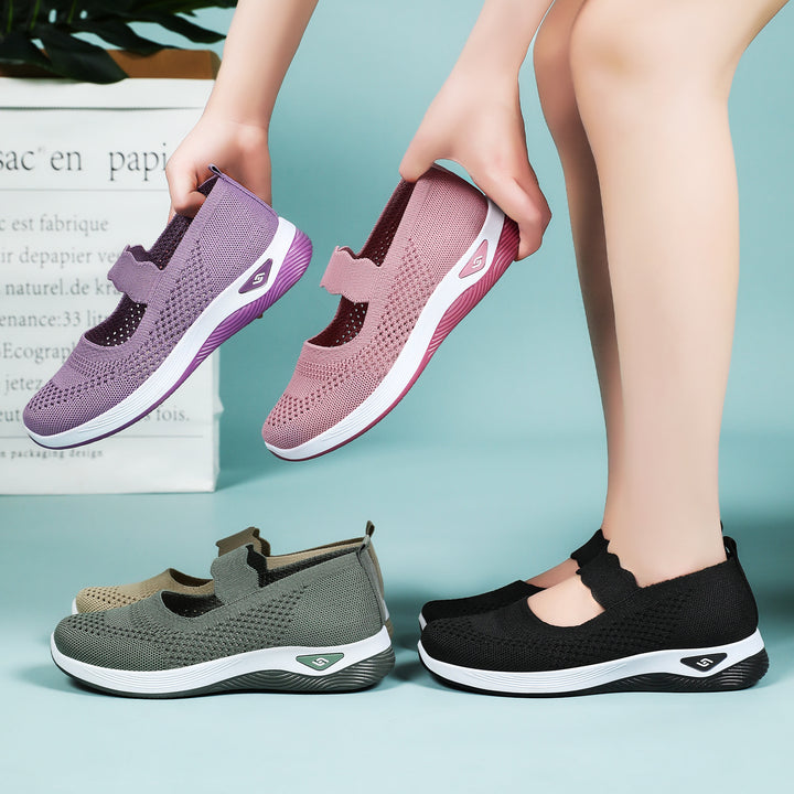 Ladies nan lightweight knitted comfort ballerina with velcro strap, breathable upper material and cushioned EVA sole Mune Fashion