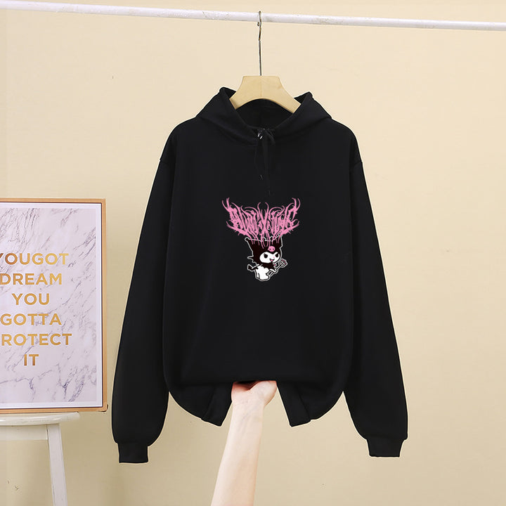 Women's Hooded Sweatshirt with Gothic-Kawaii Print, Oversized Cut and Soft Fleece Lining Mune Fashion