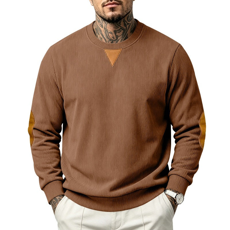 Men's ribbed knit sweatshirt with elbow patches and ribbed round neck Mune Fashion