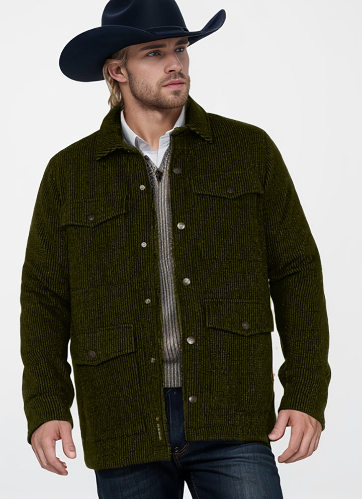 Men's Ribbed Cord Jacket with Flap Pockets and Shirt Collar Mune Fashion