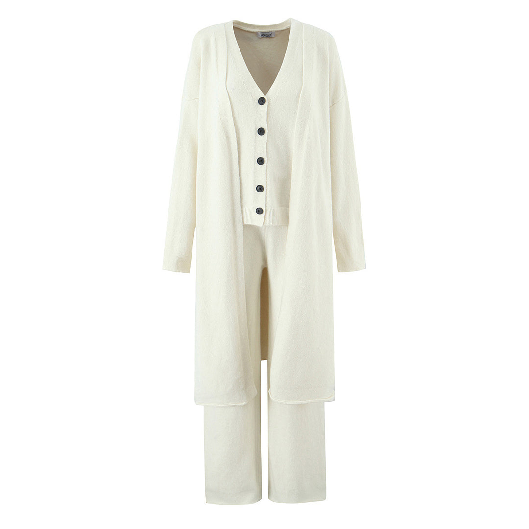 Women Oversize Knit Set with Long Cardigan, Button Vest and Loose Pants Mune Fashion