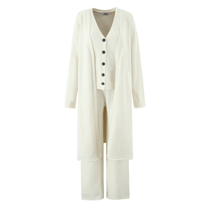 Women Oversize Knit Set with Long Cardigan, Button Vest and Loose Pants Mune Fashion