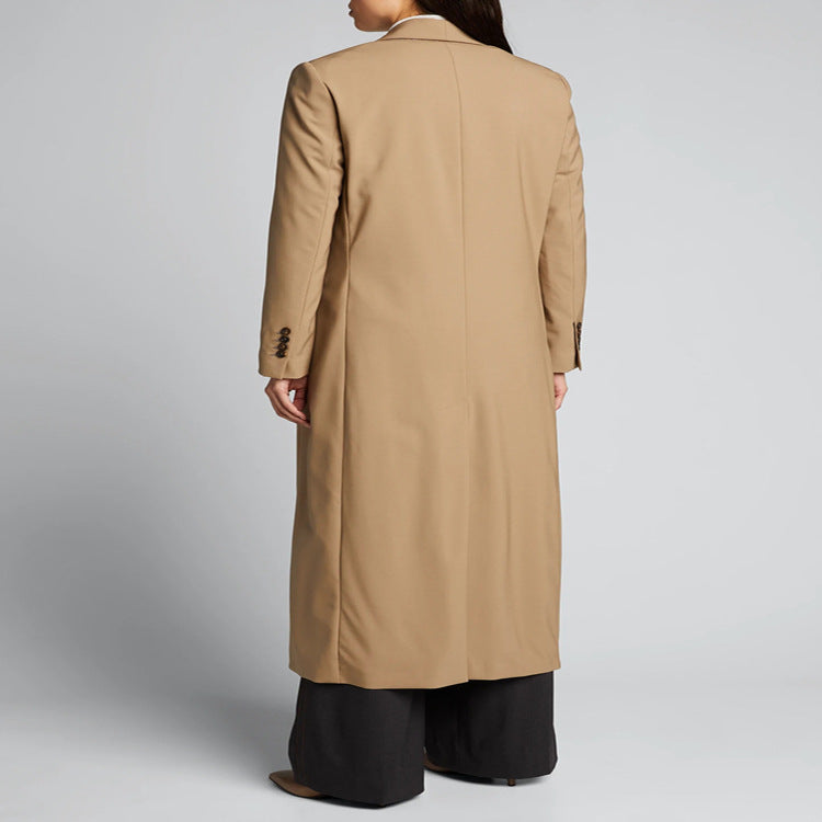 Women's Maxi Long Single-Breasted Long Coat in Minimalist Trench Style with Soft Draping Mune Fashion