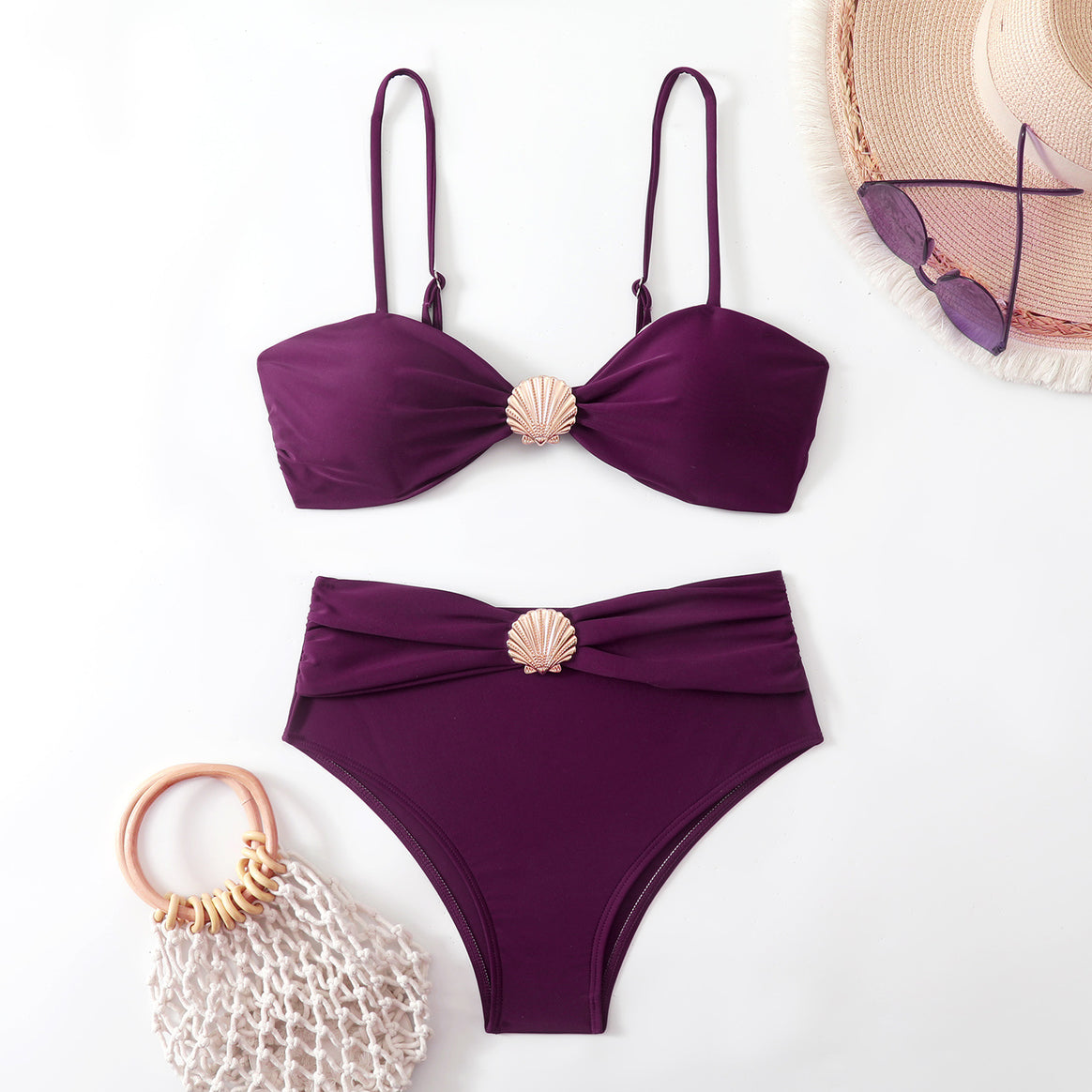 Ladies Bikini Set with chic shell detail and high waist Mune Fashion