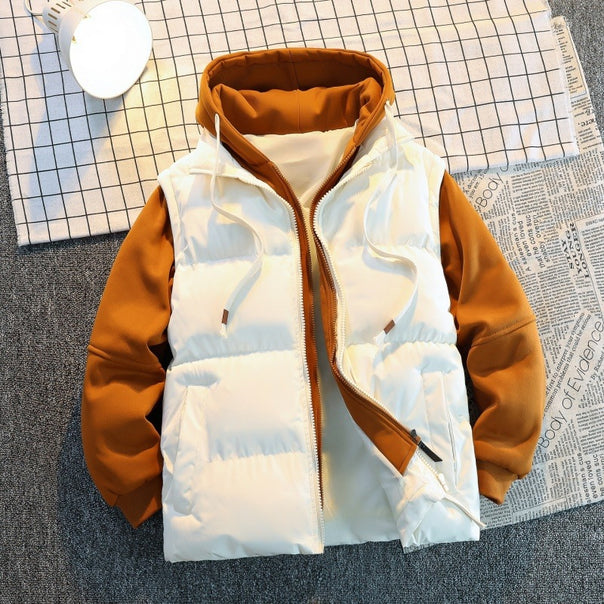Men's two-layer quilted vest in layering look with hooded inner jacket & sweat sleeves Mune Fashion