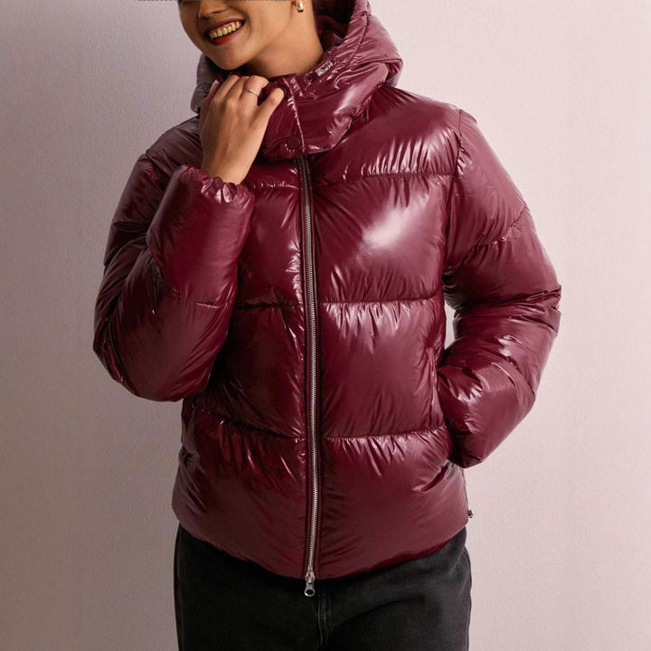Women Trendy Glossy Down Jacket with Hood