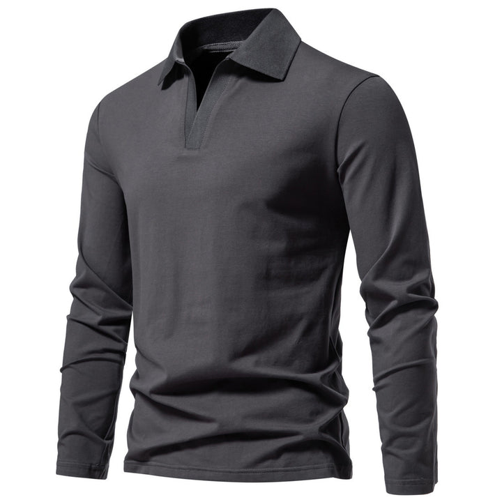 Men's long sleeve polo with open V-neck, fine ribbed collar and slim silhouette Mune Fashion