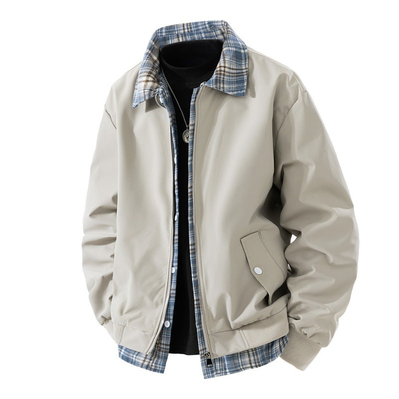 Men's windproof overshirt jacket with checked lining, zipper and snap button pockets Mune Fashion