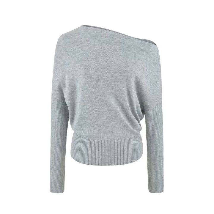 Women's Oversize One-Shoulder Pullover with Batwing Sleeves and Wide Ribbed Cuff Mune Fashion