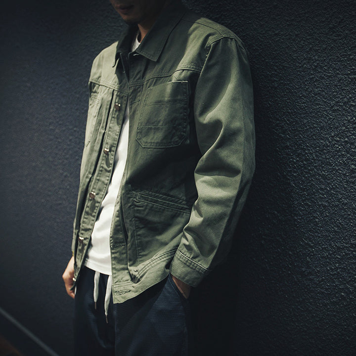 Men's utility shirt jacket made of canvas with patch pockets and continuous button placket Mune Fashion