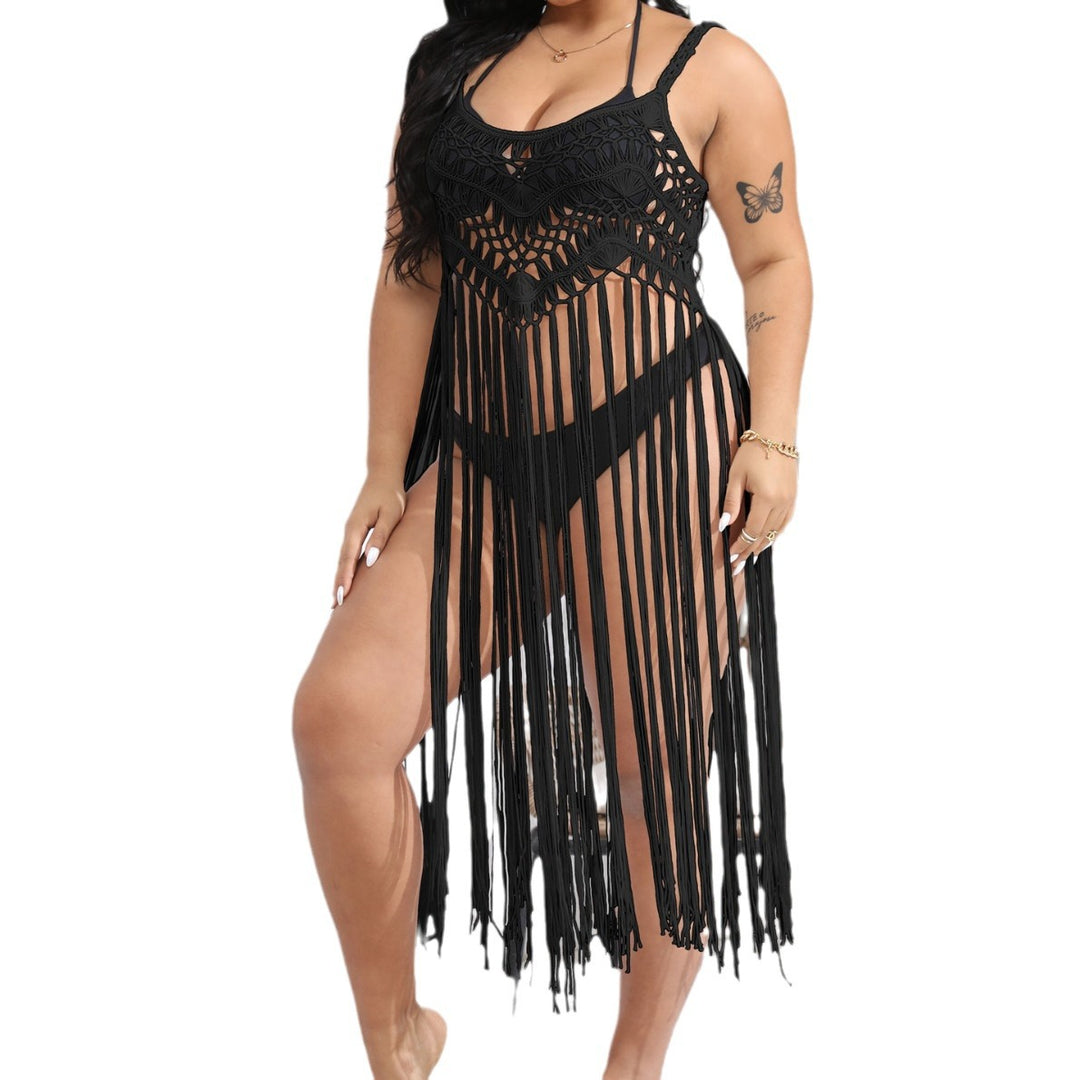Women crocheted beach cover-up with fringed design Mune Fashion