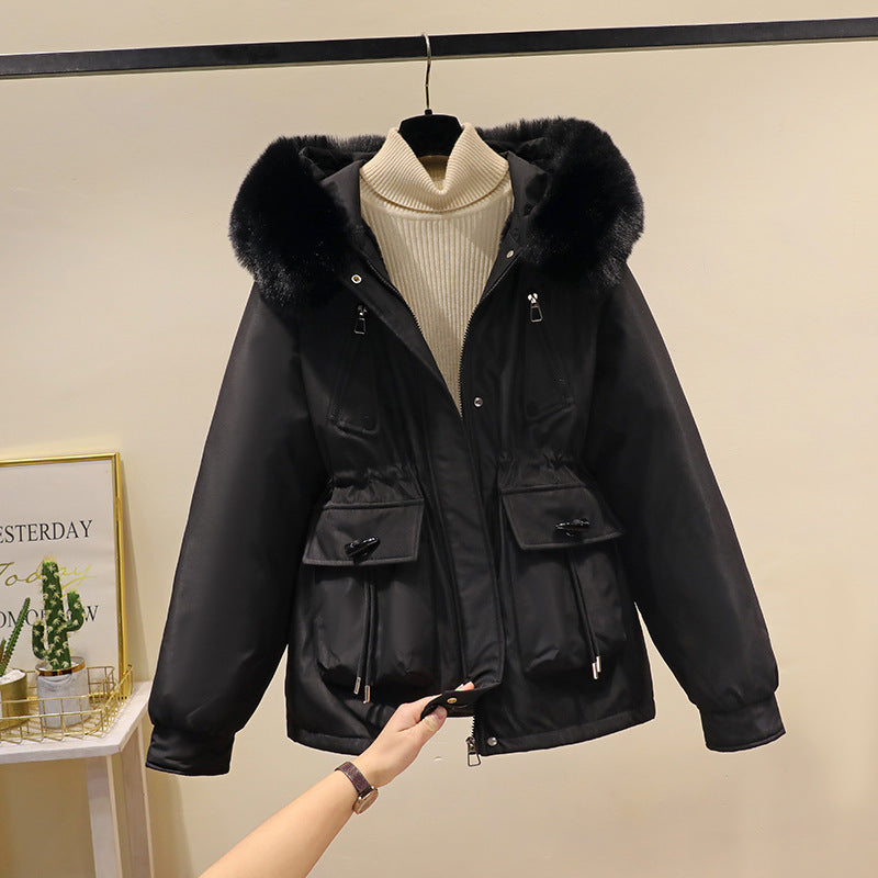 Ladies nano thermo parka with hood, voluminous faux fur collar, drawstring waist and multifunctional pockets Mune Fashion