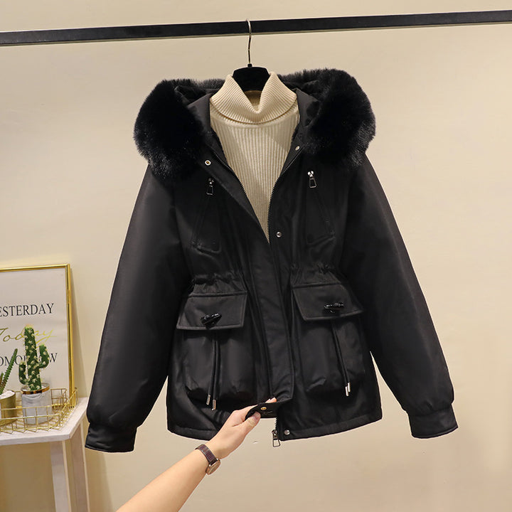 Ladies nano thermo parka with hood, voluminous faux fur collar, drawstring waist and multifunctional pockets Mune Fashion
