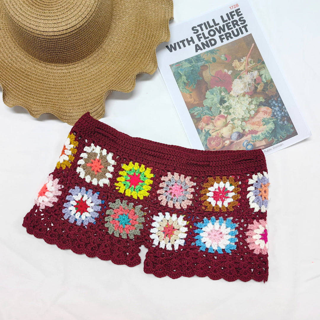 Women's crochet shorts with colorful granny square pattern Mune Fashion
