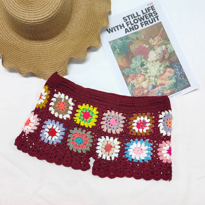 Women's crochet shorts with colorful granny square pattern Mune Fashion
