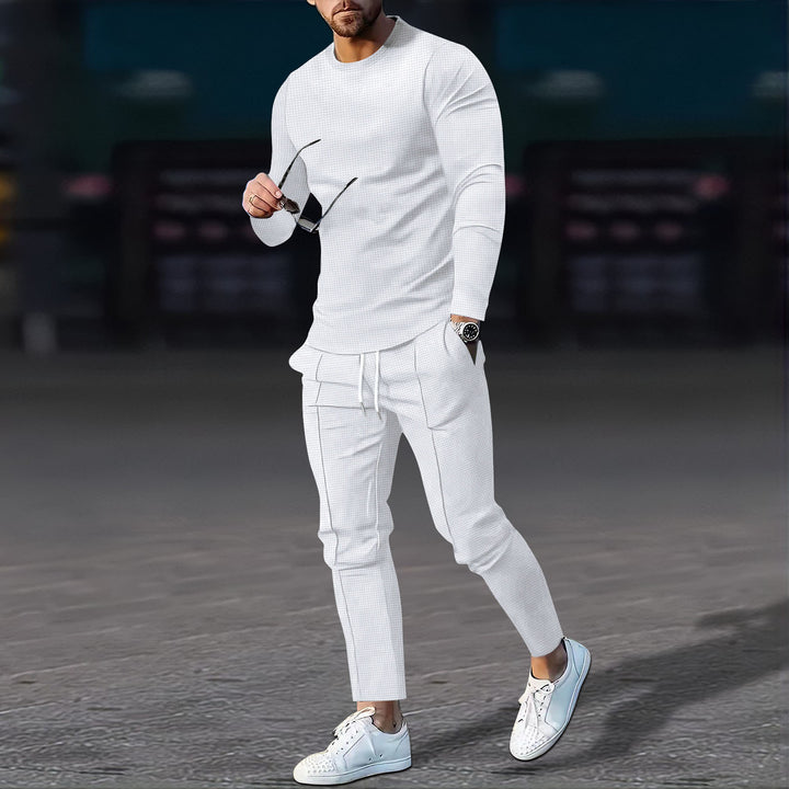 Men's modern lounge set made of fine stretch jersey with round neck long sleeve and tapered cargo jogger Mune Fashion