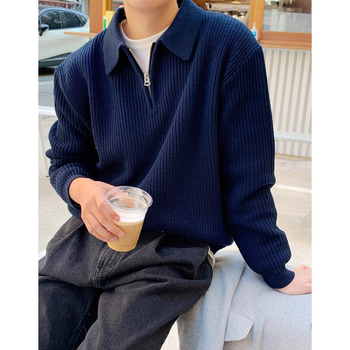 Men's Stylish Knit Sweater with Stand-Up Collar and Zipper Mune Fashion