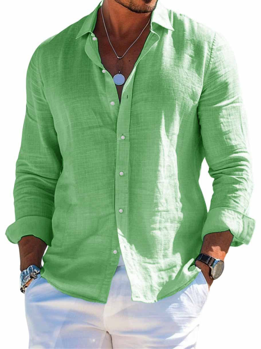 Men's structured linen shirt with open collar, lightweight texture and casual-tailored fit Mune Fashion