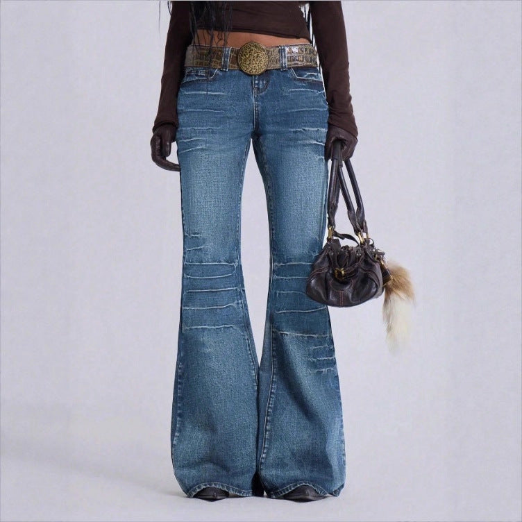 Women's High-Waisted Vintage Flared Jeans in Seventies Style with Horizontal Ribbed Look and Extra Wide Flare Mune Fashion