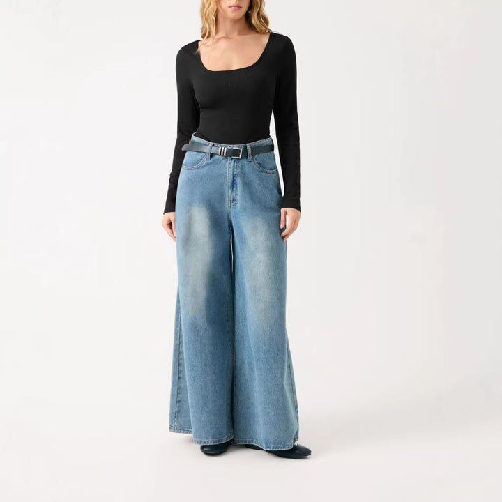 Women's fitted rib fine-knit long sleeve with wide boat neckline Drune
