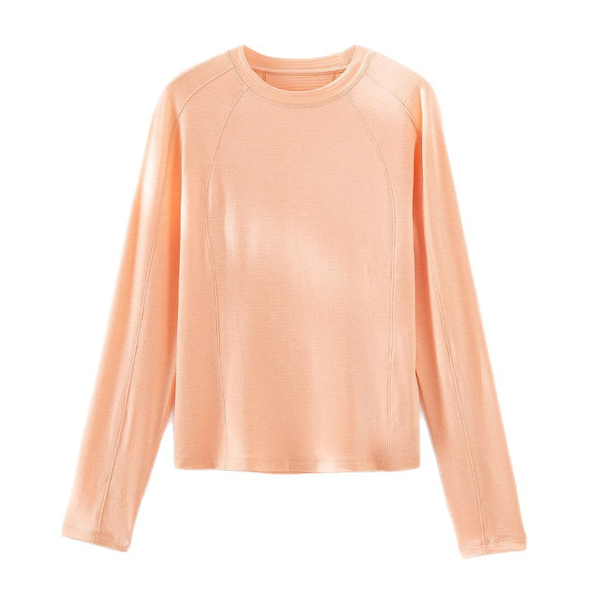 Women's Lightweight Long Sleeve Fine Knit Top with Raglan Sleeves and Round Neck Mune Fashion
